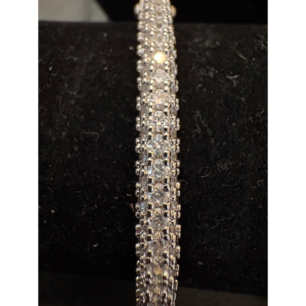 Womens Sterling and Cubic Zirconia Pave Hinged Bangle‎ Bracelet Formal Jewelry